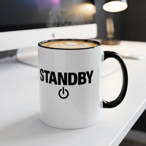 Minimalist Standby Mug, Tech Coffee Mug, Programmer Gift, Clean Aesthetic Mug, Work From Home Desk Setup, Modern Coffee Cup