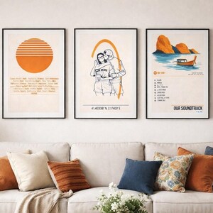 Tríptico personalizado minimalista,  lámina coordenadas ciudades, ilustración pareja, póster canciones, arte digital descargable