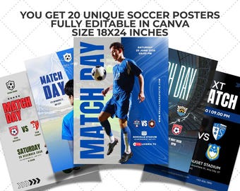 Soccer Canva Templates Bundle | 20 Editable Soccer Posters | Sports Poster Canva Template | Senior Night Banner | Team Photo Template