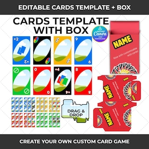 Modèle de carte UNO, cartes à jouer en toile modifiables, modèle de pont de cartes de jeu personnalisé, conception de carte de fête imprimable, téléchargement numérique