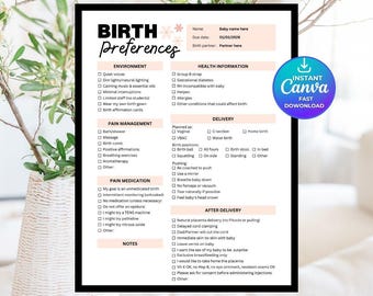 Birth Plan Template Editable and Printable Birth Plan Labor and Delivery Plan Hospital Bag Checklist Natural Birthing Plan Pregnancy Planner