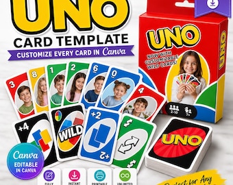 Editable UNO Card Template Canva, Custom Playing Cards, Personalized Card Game, Printable Gift Box, Instant Download DIY