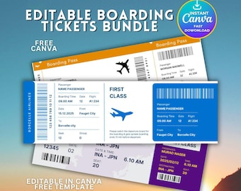 Editable Boarding Pass Template, Canva Boarding Pass, Printable Personalized Airline Ticket, Digital Download DIY Boarding Ticket