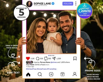 Szablon Canva ramki na zdjęcia na Instagramie | Edytowalna ramka na relację na Instagramie | Rekwizyt na przyjęcie urodzinowe | Wieczór panieński | Cyfrowa ramka na zdjęcia do druku