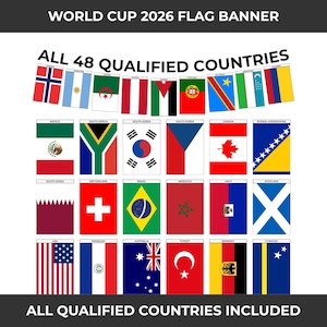 Printable FIFA World Cup 2026 Flag Banner, 48 Qualified Countries Flags, Soccer Party Decor, Football Watch Party Decor, Digital Download