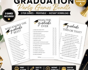 Printable Graduation Party Games Bundle, How Well Do You Know the Graduate, This or That, Has the Graduate Ever, Fun Grad Party Games 2026