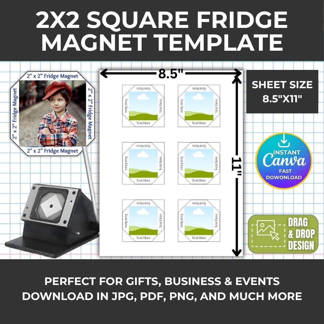 2x2 Square Fridge Magnet Template, Photo Magnet Template, Magnet Maker ...