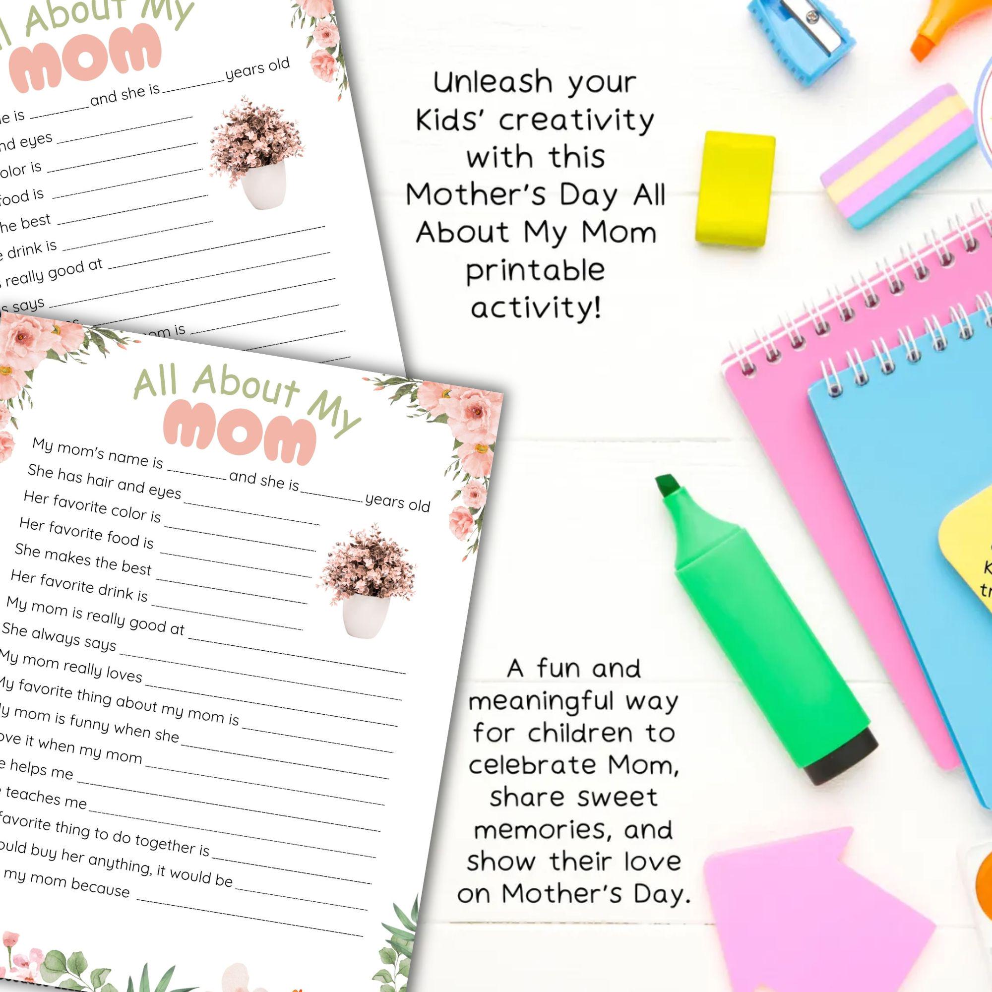 All About My Mom Printable for Kids, Mother's Day Questionnaire, Mom ...