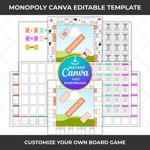 Editable Monopoly Board Game Template Canva Custom DIY Board Game Printable Monopoly Game Design Instant Download Family Game Night