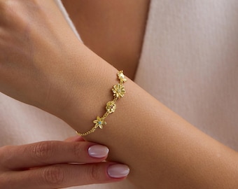 Personalized Birth Flower Bracelet With Real Birthstone, Fidget Spinner Birthflowers, Custom Mother's Day Gift for Mom, Combined Birthflower