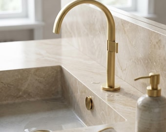 Wall Mount Waterfall Faucet Brushed Gold Bathroom Sink Mixer Tap Modern