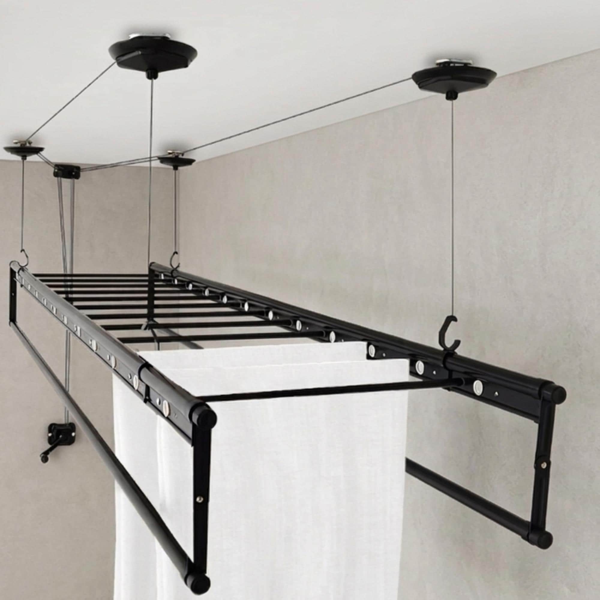 Laundry Rack Pull String Ceiling Mounted Pulley Drying Rack, Adjustable Aluminum Laundry Hanger ...