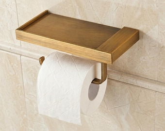Antique Brass Toilet Paper Holder Shelf Wall Mount Luxury Rack