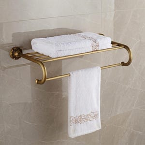 Foldable Brass Towel Rack Wall Shelf, Gold Bathroom Holder