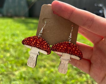 Amanita Hand-Painted Wooden Dangle Earrings
