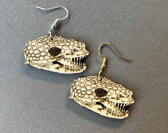 Gila Monster Skull Hand-Painted Wooden Earrings