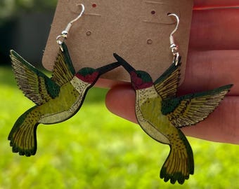 Hummingbird Hand-Painted Wooden Earrings