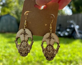 Vampire Bat Skull Hand-Painted Wooden Earrings