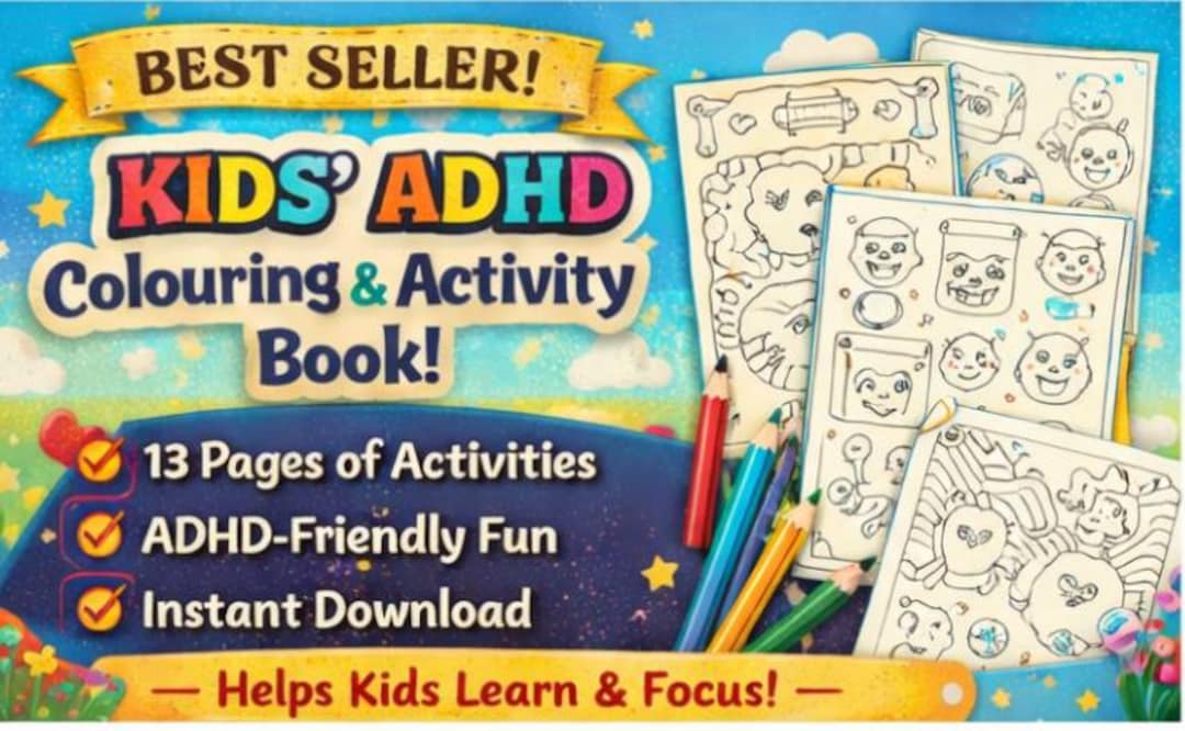 ADHD Kids Colouring Activity Book, Autism Focus Workbook, Calm Down ...