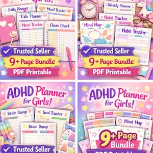 Planificador para niñas con TDAH / Paquete de seguimiento diario, semanal y de hábitos (PDF imprimible)