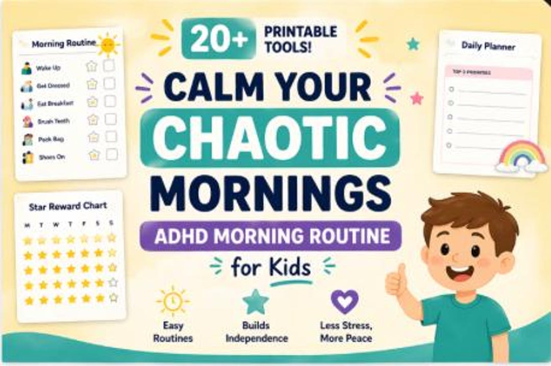 ADHD Morning Routine Chart for Kids Printable PDF, Visual Schedule ...