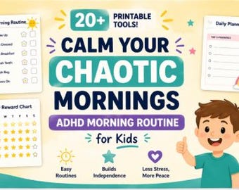 ADHD Morning Routine Chart for Kids Printable PDF, Visual Schedule ...
