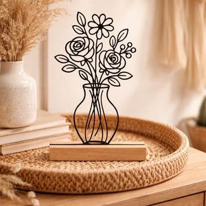STL 3D-utskriftsfil - Blommor i vas - Linjeteckningar - Dekoration - Gåva - Väggdekoration - Enkel - Inkluderar liten licens