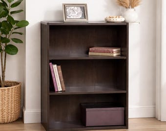 Cinnamon Cherry 3-Shelf Bookshelf with Adjustable Storage Shelves
