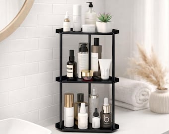 3 Tier Corner Bathroom Organizer Black Modern Counter Shelf