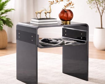Clear Black Acrylic 2-Tier End Table Semi-Circular Nightstand