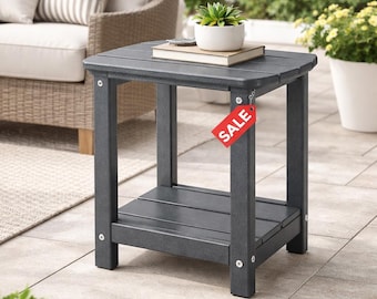 Grey Outdoor Side Table 2-Tier  End Table for Patio Pool Deck Garden
