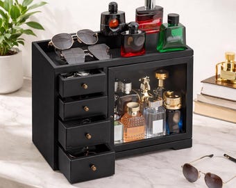 Wooden Cologne Organizer with Drawers, 5 Tier Perfume Display Stand for Men