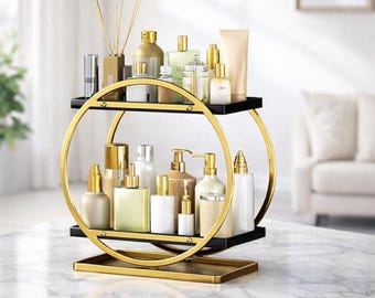 Black Gold Makeup Organizer 2 Tier Vanity Counter Shelf