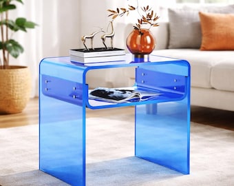Blue Acrylic End Table,Art Deco Bedroom or Living Room Furniture