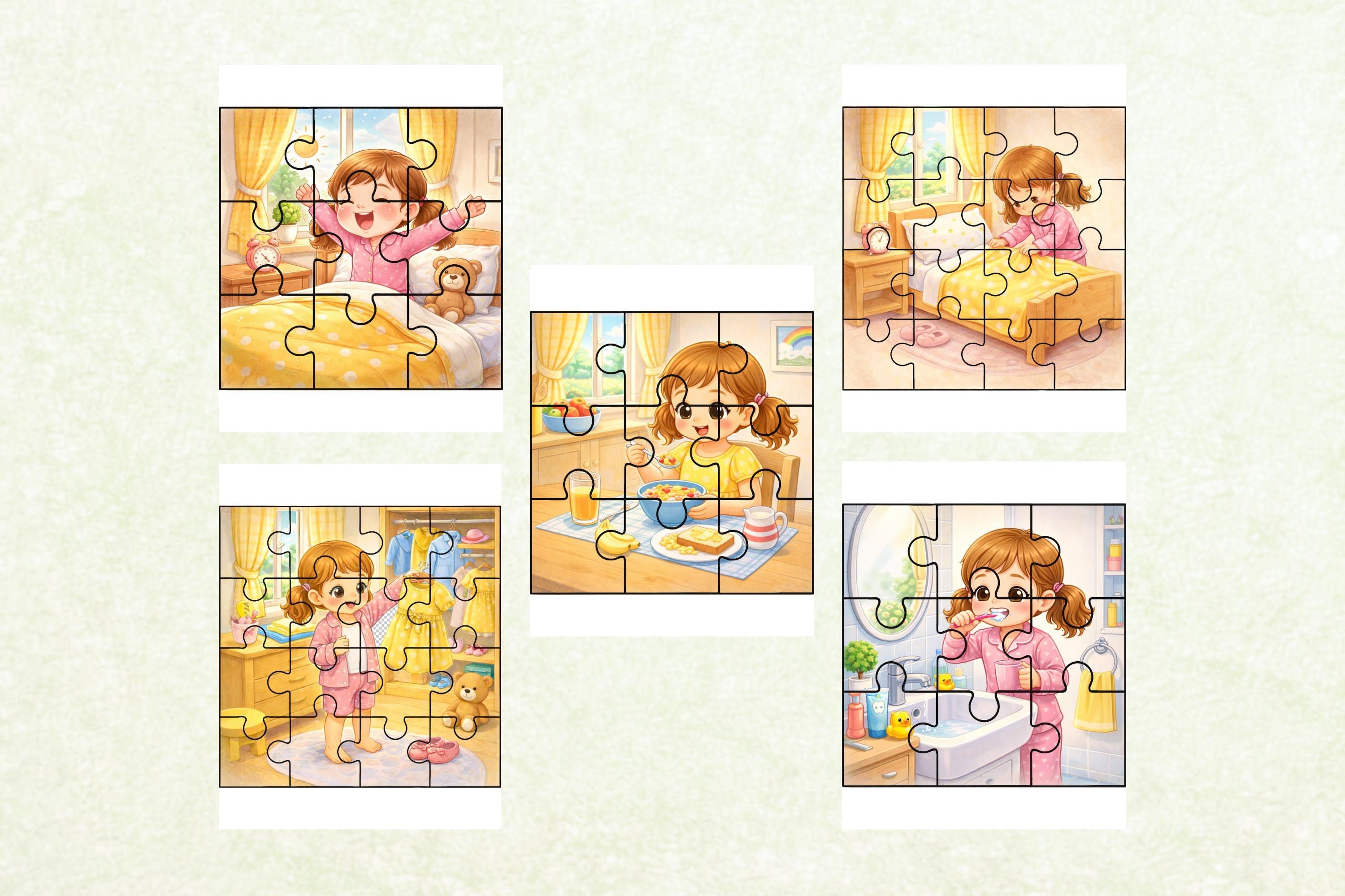 Daily Routine Puzzle for Kids | 10 Puzzles (5 Color + 5 Coloring) | A4 ...