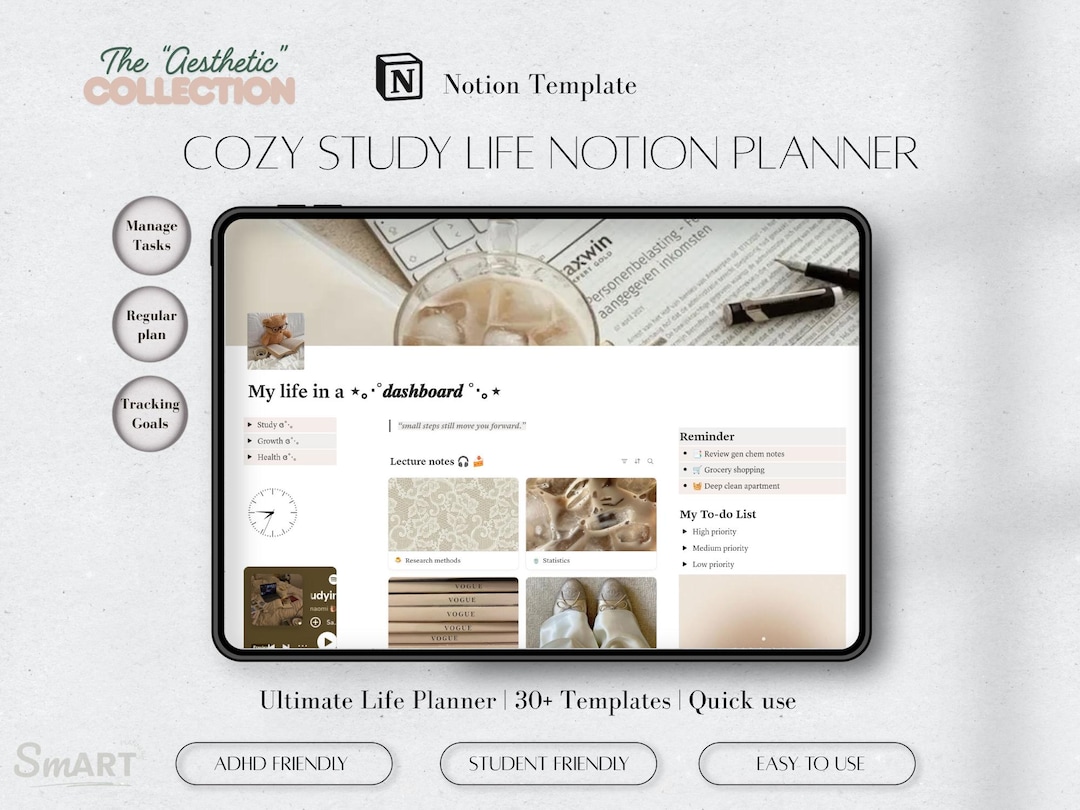 University Module Organiser Student Notion Dashboard Template, University Planner, Beige ...