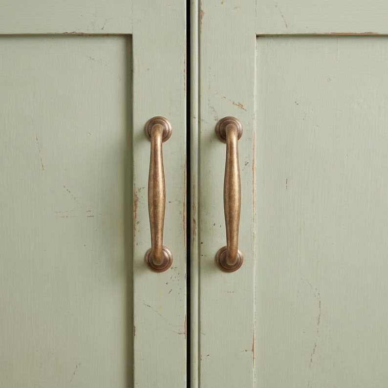 Vintage Solid Brass Cabinet Handles Aged Bronze Drawer Pulls Antique ...