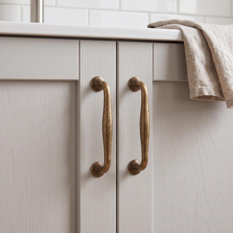 Vintage Solid Brass Cabinet Handles Aged Bronze Drawer Pulls Antique ...