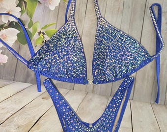 Royal Blue Rhinestone Competition Bikini – Sparkly NPC/IFBB Stage Suit.