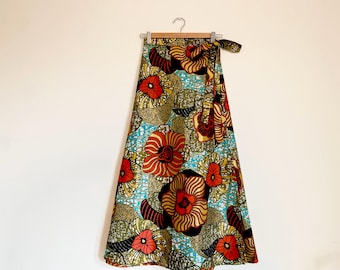 Falda cruzada con estampado de cera africana/bloque