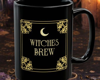 Witches Brew Black Mug | Witchy Moon Coffee Cup