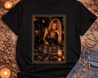 Mystical Tarot Reading Black Cat Tee, Cottagecore Witch Shirt