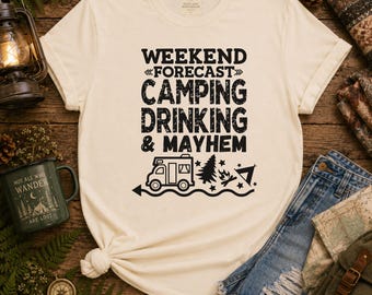 Funny Camping Drinking and Mayhem T-Shirt | Camper Graphic Tee