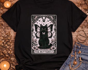 Tarot Black Cat T-shirt | Butterfly Cat Shirt