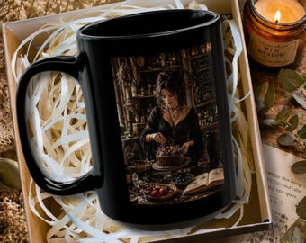Witch Apothecary Black Mug | Cottagecore Witchy Coffee Cup