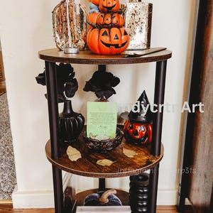 3 Tier Design Accent Table, Small Round Coffee Table Narrow Side or Bedside Stand, Industrial Vintage Nightstand, Living Room, Wooden Table