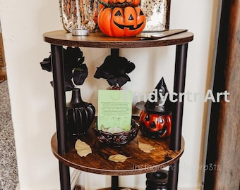 3 Tier Design Accent Table, Small Round Coffee Table Narrow Side or Bedside Stand, Industrial Vintage Nightstand, Living Room, Wooden Table