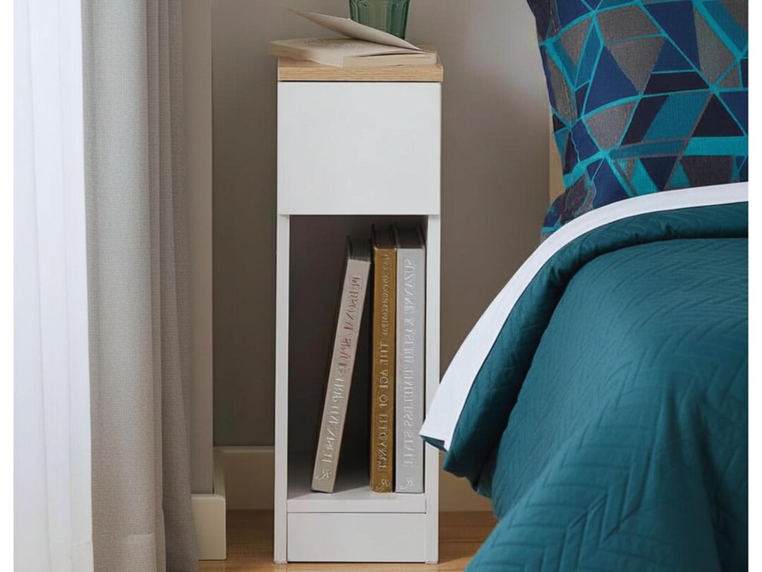 Bedside Table Spring Style Narrow Bedside Table With Drawer Slim Side Table for Small Spaces ...