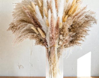 Bouquet di fiori secchi di erba della pampa, 105 pezzi, composizione floreale boho, coda di coniglio, erba per vaso, decorazione per matrimoni, decorazione per la casa