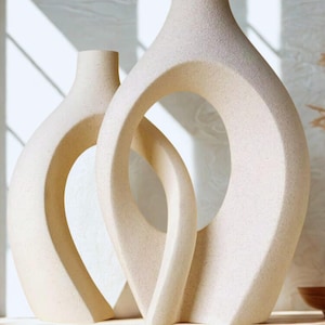 Grote noordse keramische vaas 21 cm 28 cm moderne sculpturale donutvaas minimalistisch interieur luxe tafel middelpunt woonkameraccent